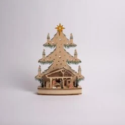 LED Wood Cut Nativity Tree