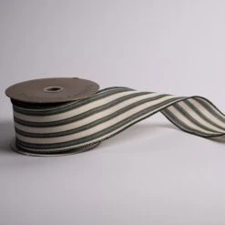 SNW Decor Themes Shop 30 2.5 Inch Dark Green And Natural Striped Ribbon