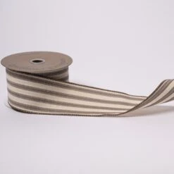 2.5 Inch Natural And Brown Striped Ribbon