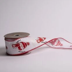 2.5 Inch Red And White Ribbon With Snowman