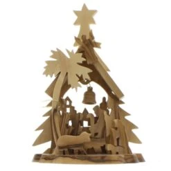 Olive Wood Tree Shape Nativity Grotto