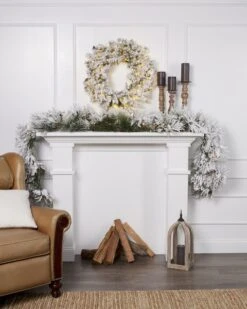 9ft X 12in Prelit Snowy Flocked Long Needle Garland