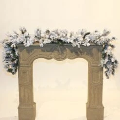 6ft X 14in Snowy Flocked Bavarian Garland With Lights