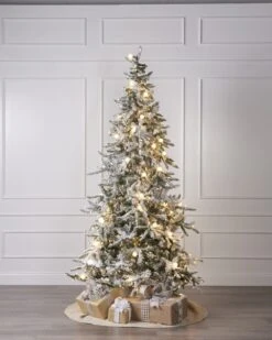 7.5ft Snowy Flocked Slim Balsam Pine With G40 And LED Lights