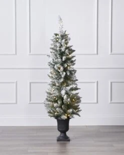 4.5ft Flocked Potted Tree With LED Lights