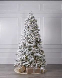 9ft Snowy Flocked Cascade Tree With LED Lights