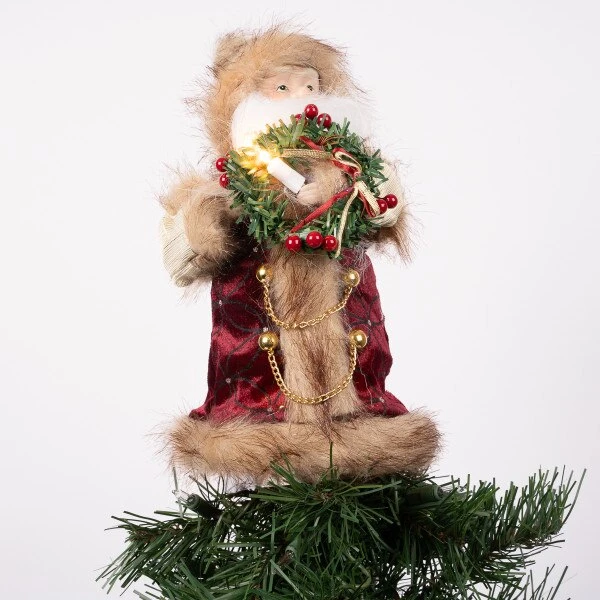 Burgundy And Brown Santa Lighted Tree Topper 2 Burgundy And Brown Santa Lighted Tree Topper - Image 2