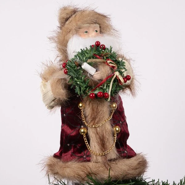 Burgundy And Brown Santa Lighted Tree Topper 3 Burgundy And Brown Santa Lighted Tree Topper - Image 3