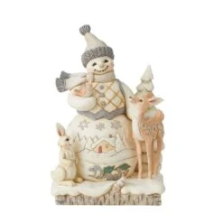 White Woodland Snowman With Deer