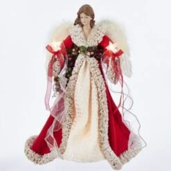 Red And Ivory Angel Lighted Tree Topper