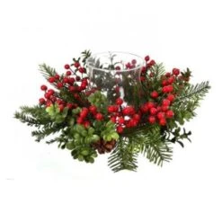 14IN Berry Boxwood Candleholder