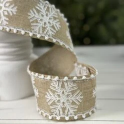 2.5 Inch Natural Snowflake Pom Pom Edge Ribbon