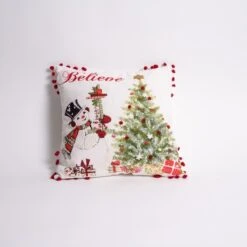 Vintage Snowman Believe Pillow