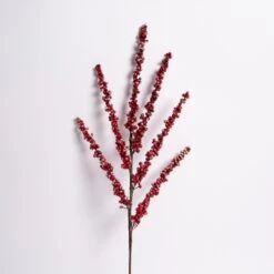 28 Inch Red Frosted Berry Cluster Branch