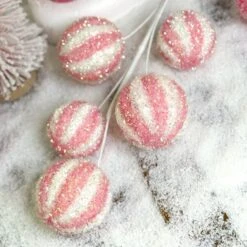 Pink White Tinsel Ball Spray -SNW Decor Themes Shop MTX67540PKWHT 3