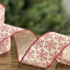 2.5IN Red Snowflake Linen Ribbon