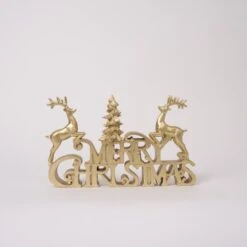 Gold Merry Christmas Reindeer And Tree