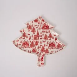 Large Red And White Tree Scene Plate